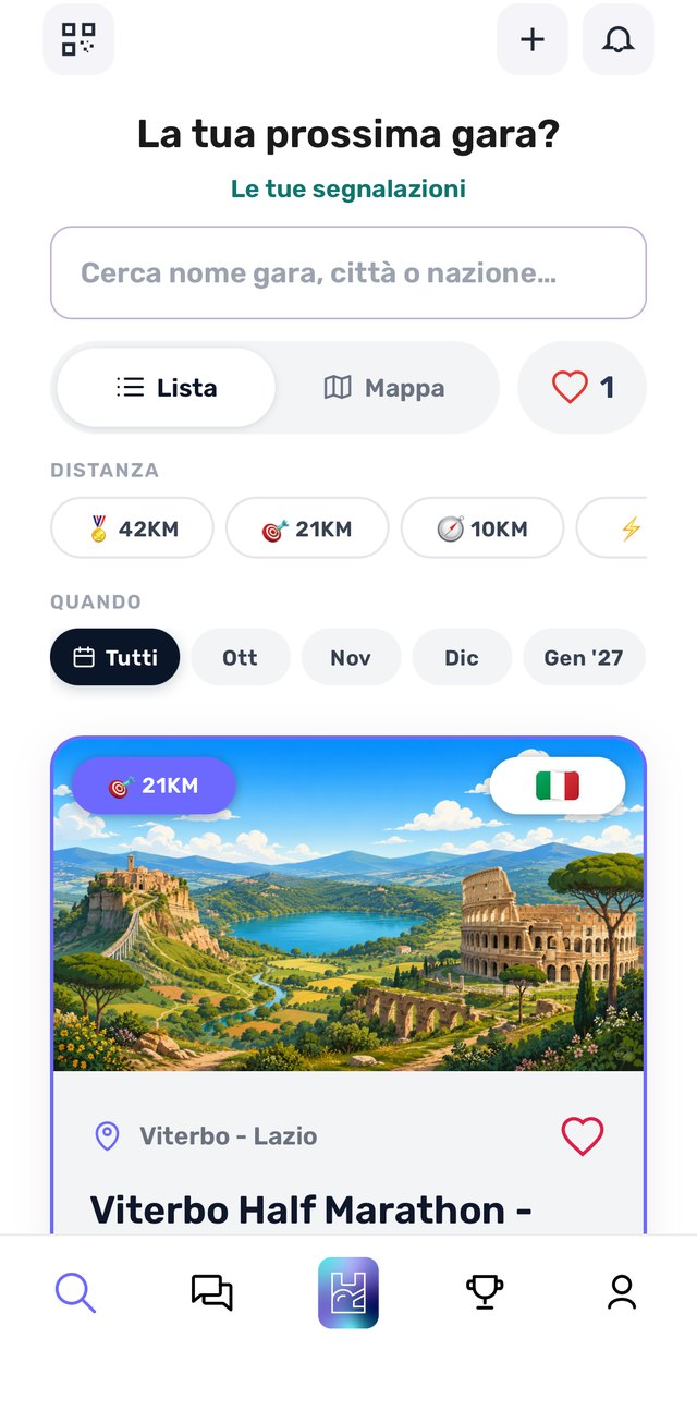 Ricerca gara: la lista delle gare con i filtri